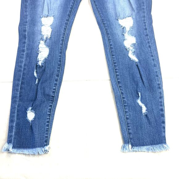 KanCan Button Fly Denim Jeans Women's XL Distressed Frayed Hem Blue High Rise - Picture 4 of 16